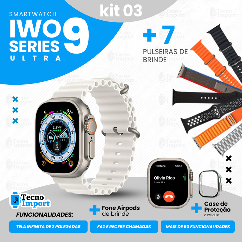 Lançamento Smartwatch Ultra Series 9 com 7 Pulseiras + FRETE GRÁTIS + 3 BRINDES
